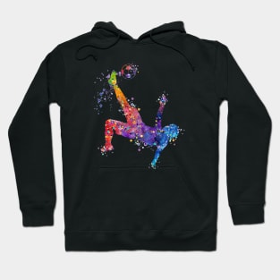 Boy Soccer Player Bicycle Kick Watercolor Hoodie